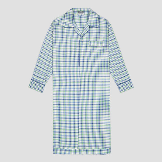 Multi Check Brushed Cotton Nightshirt in Blue and Green