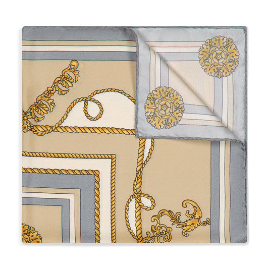 Ornamental Baroque Silk Pocket Square in Ivory