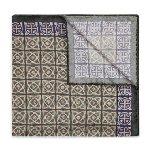 Byzantine Mosaic Silk Pocket Square in Green