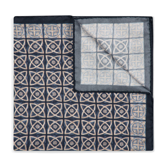 Byzantine Mosaic Silk Pocket Square in Navy