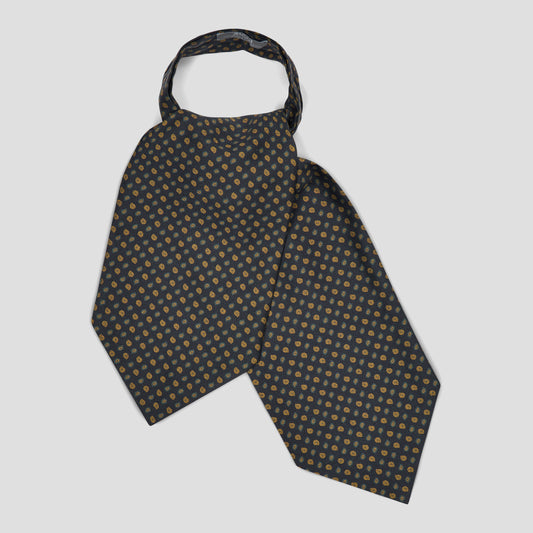 Miniature Pine Motif Silk Twill Cravat in Navy