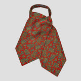 Paisley Reverie Silk Twill Cravat in Red on pale plain grey background