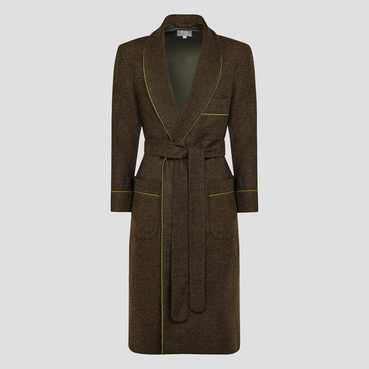 Heritage Tweed Silk Lined Dressing Gown in Chestnut Brown