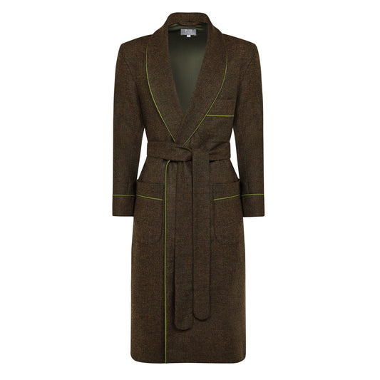 Heritage Tweed Silk Lined Dressing Gown in Chestnut Brown