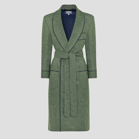 Heritage Tweed Silk Lined Dressing Gown in Cheviot Green