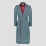 Heritage Tweed Silk Lined Dressing Gown in Lovat Blue on plain grey background