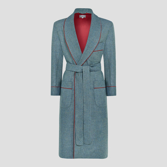 Heritage Tweed Silk Lined Dressing Gown in Lovat Blue