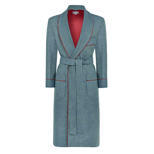 Heritage Tweed Silk Lined Dressing Gown in Lovat Blue