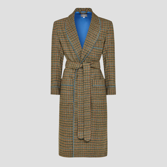 Heritage Tweed Silk Lined Dressing Gown in Rustic Check