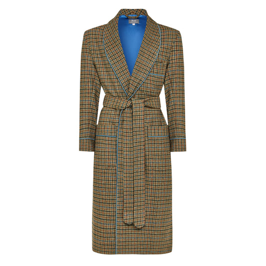 Heritage Tweed Silk Lined Dressing Gown in Rustic Check