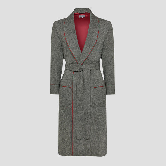 Heritage Tweed Silk Lined Dressing Gown in Smoke Grey
