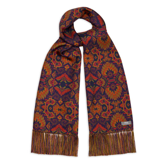 Andean Mosaic 36oz Silk Scarf in Navy