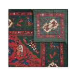 Mughal Hunt Silk and Wool Pocket Square in Green