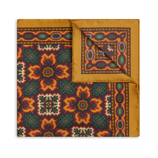 Paisley Mosaic Silk Pocket Square in Amber