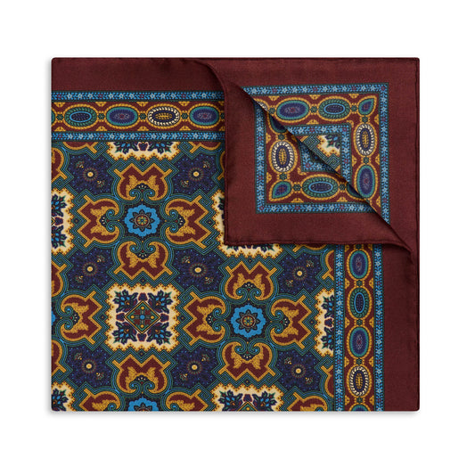 Paisley Mosaic Silk Pocket Square in Burgundy