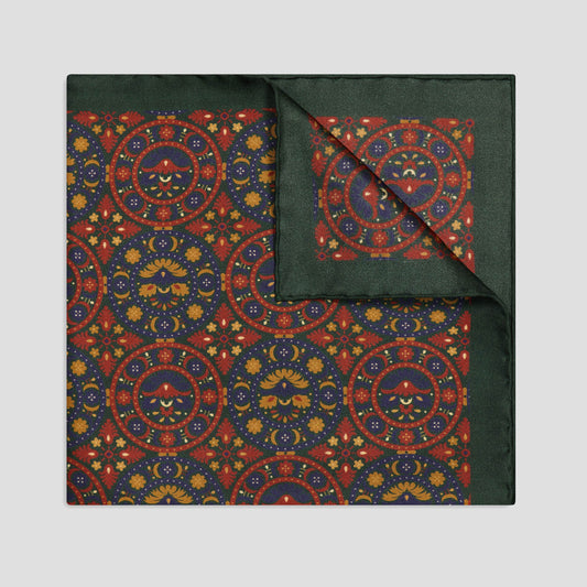 Floral Medallion Silk Pocket Square in Green