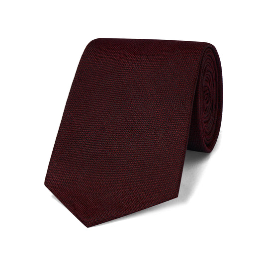 Plain Silk Hopsack Tie in Burgundy