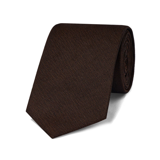 Plain Silk Hopsack Tie in Chocolate Brown