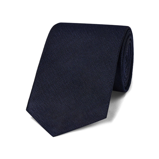 Plain Silk Hopsack Tie in Navy