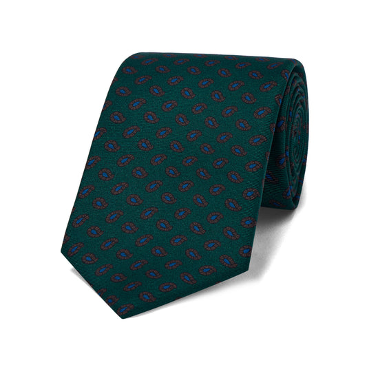 Miniature Teardrop Motif Ancient Madder Silk Tie in Green
