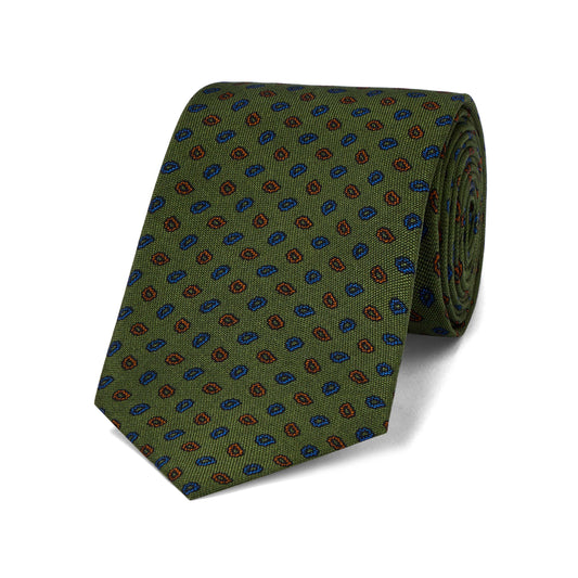 Cascading Leaf Panama Silk Tie in Olive