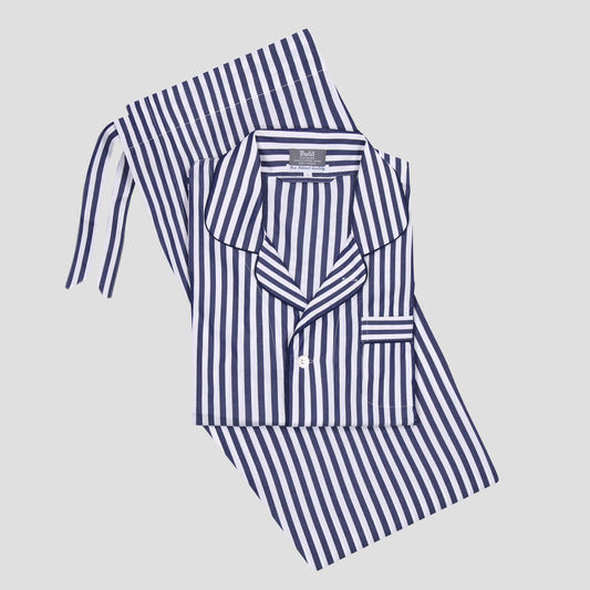 Sea Island Quality Wide Bengal Stripe Pyjamas in Navy