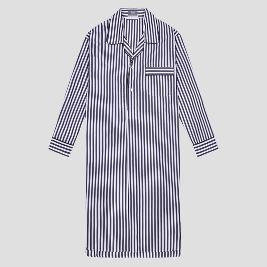 Sea Island Quality Wide Candy Stripe Nightshirt in Navy