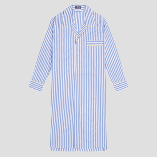 Sea Island Quality Wide Candy Stripe Nightshirt in Sky Blue