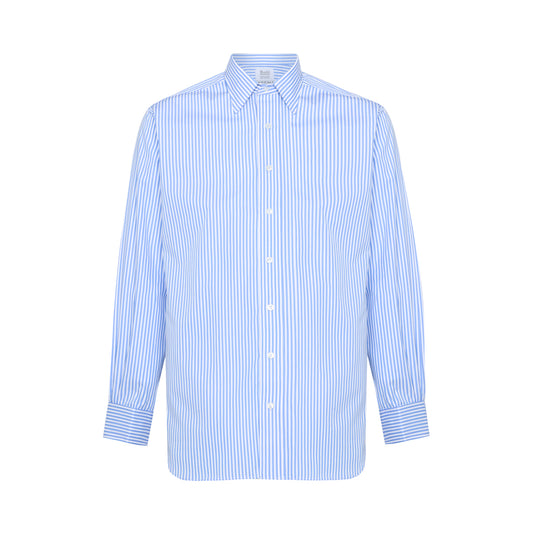 Blue and white striped shirt on a white background