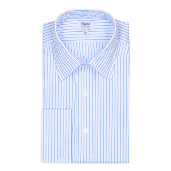 Sea Island Quality Pencil Stripe Classic Fit Double Cuff Shirt in Sky Blue
