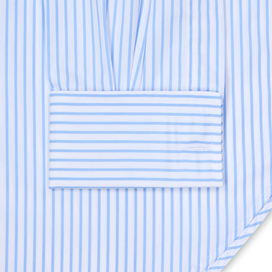 Sea Island Quality Pencil Stripe Classic Fit Double Cuff Shirt in Sky Blue