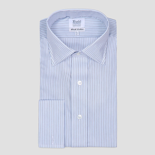 Hairline Stripe Superpoplin Bank Classic Fit Double Cuff Shirt in Blue