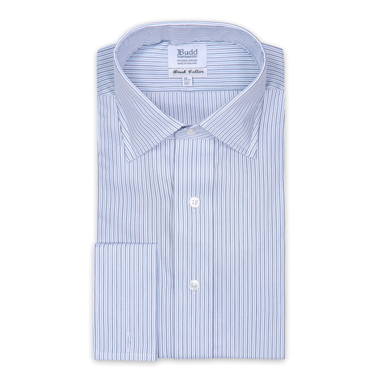 Hairline Stripe Superpoplin Bank Classic Fit Double Cuff Shirt in Blue