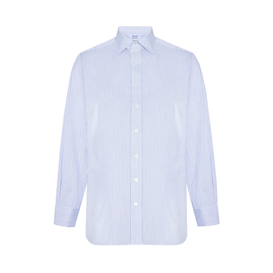 Hairline Stripe Superpoplin Bank Classic Fit Double Cuff Shirt in Blue