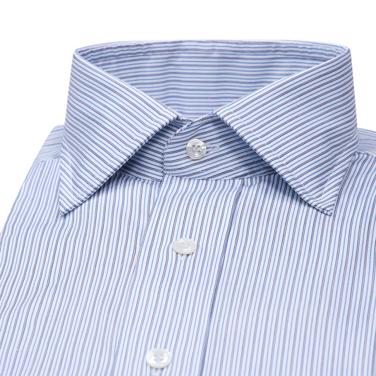 Hairline Stripe Superpoplin Bank Classic Fit Double Cuff Shirt in Blue