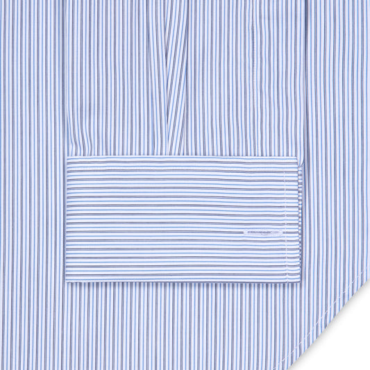 Hairline Stripe Superpoplin Bank Classic Fit Double Cuff Shirt in Blue