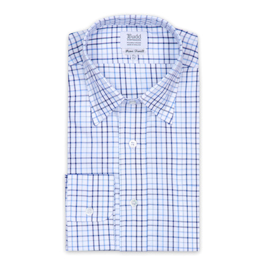 Blue checkered dress shirt on a white background