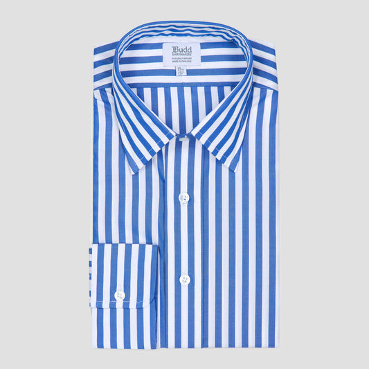 Sea Island Quality Candy Stripe Classic Fit Button Cuff Shirt in Royal Blue