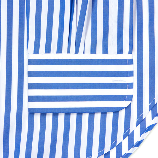 Close-up of blue and white striped shirt hem fabric
