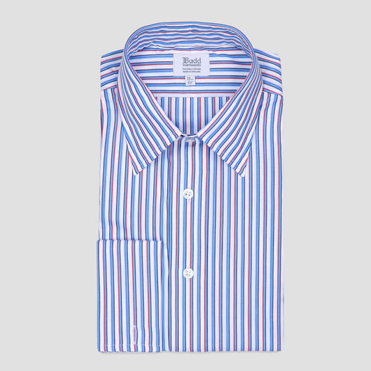 Fancy Stripe Poplin Classic Fit Double Cuff Shirt in Blue and Red