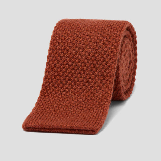 Pure Cashmere Knitted Tie in Orange