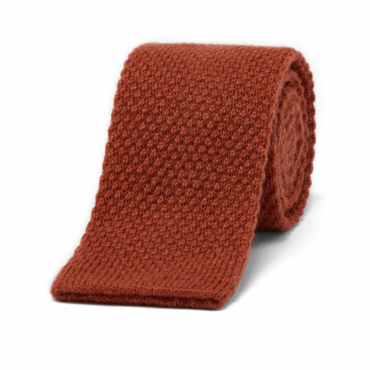 Pure Cashmere Knitted Tie in Orange