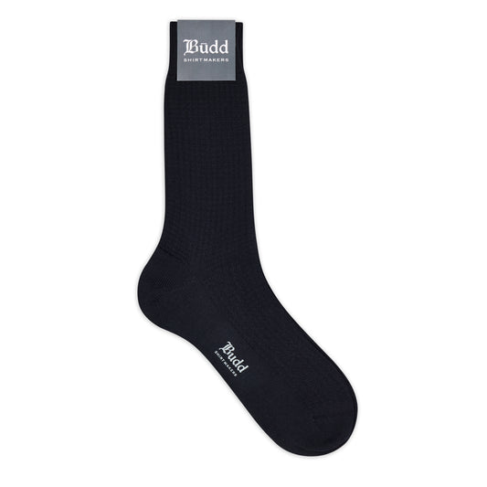 Textured Knit Cotton Short Socks in Navy Blue