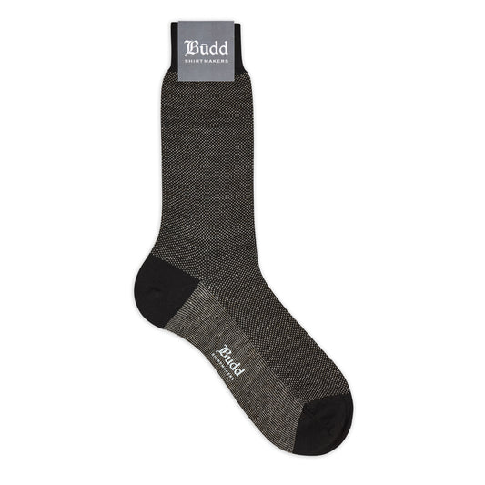 Birdseye Cotton Linen Short Socks in Charcoal