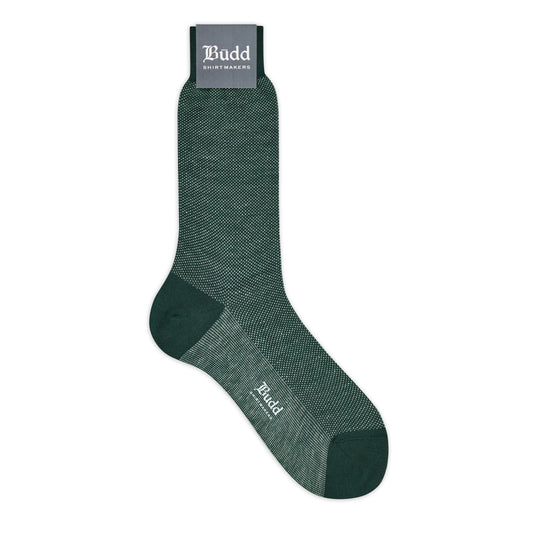 Birdseye Cotton Linen Short Socks in Green