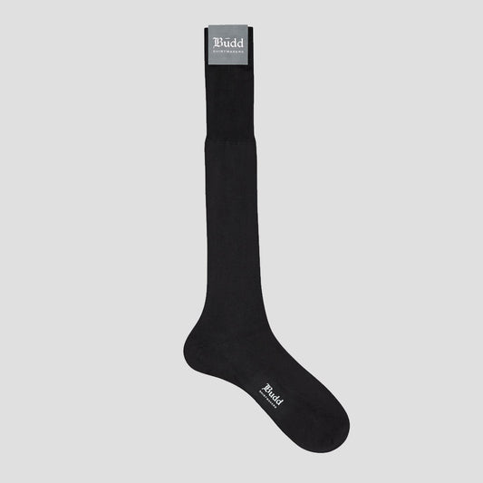 Flat Weave Pure Silk Long Socks in Black