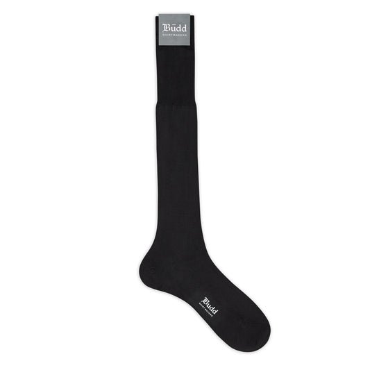 Flat Weave Pure Silk Long Socks in Black