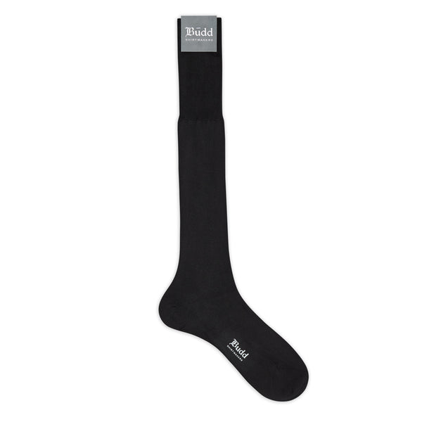 Flat Weave Pure Silk Long Socks in Black
