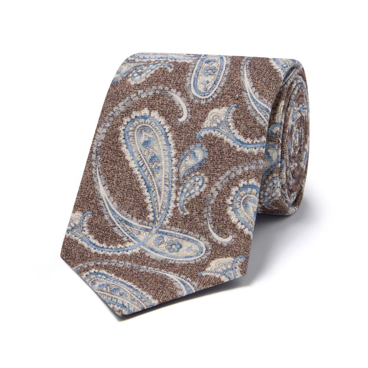 Paisley Fantasy Silk and Cotton Tie in Chocolate Brown