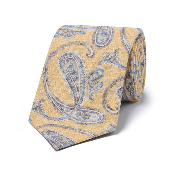 Paisley Fantasy Silk and Cotton Tie in Lemon